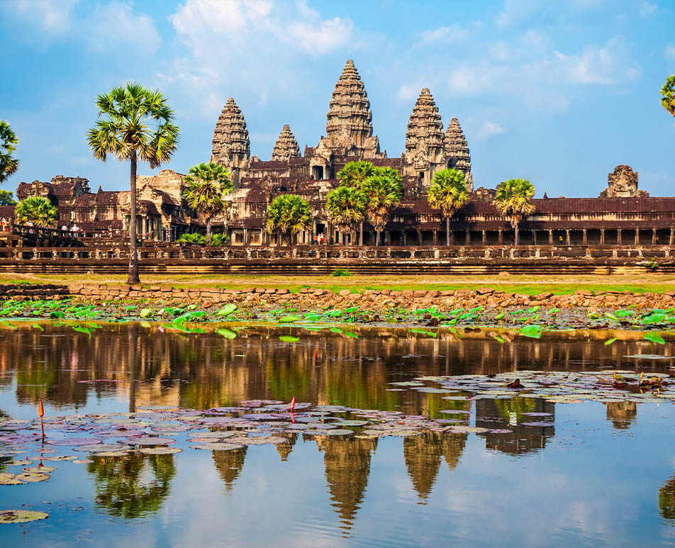 Angkor Wat temple in Siem Reap in Cambodia. Angkor Wat is the largest religious monument in the world.
