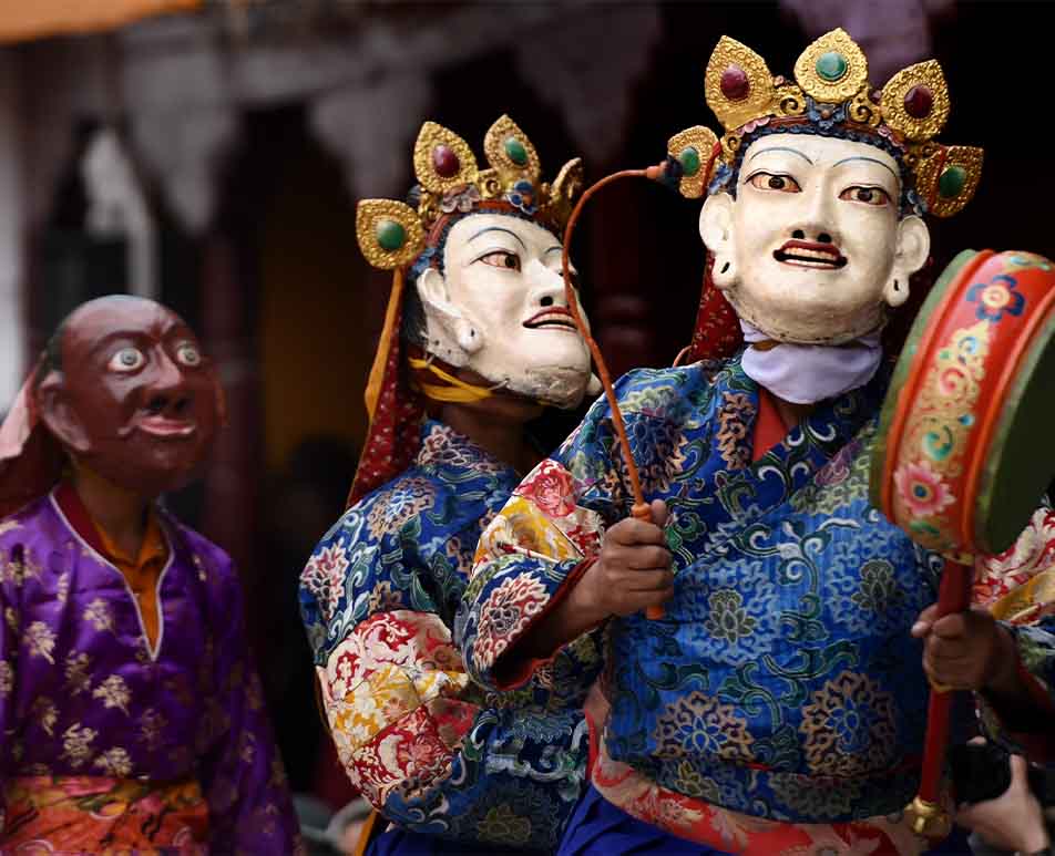 Lama Chant and Sacred Dance (Chhora Gonpa) in Hemis fastival, Leh Ladakh, India. this outdoor dance made for dedicated to Lord Padmasambhava