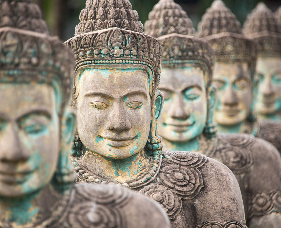 Vishnu statues at Wat Thmei in Siem Reap Cambodia. Beautiful and calm temple and memorial site